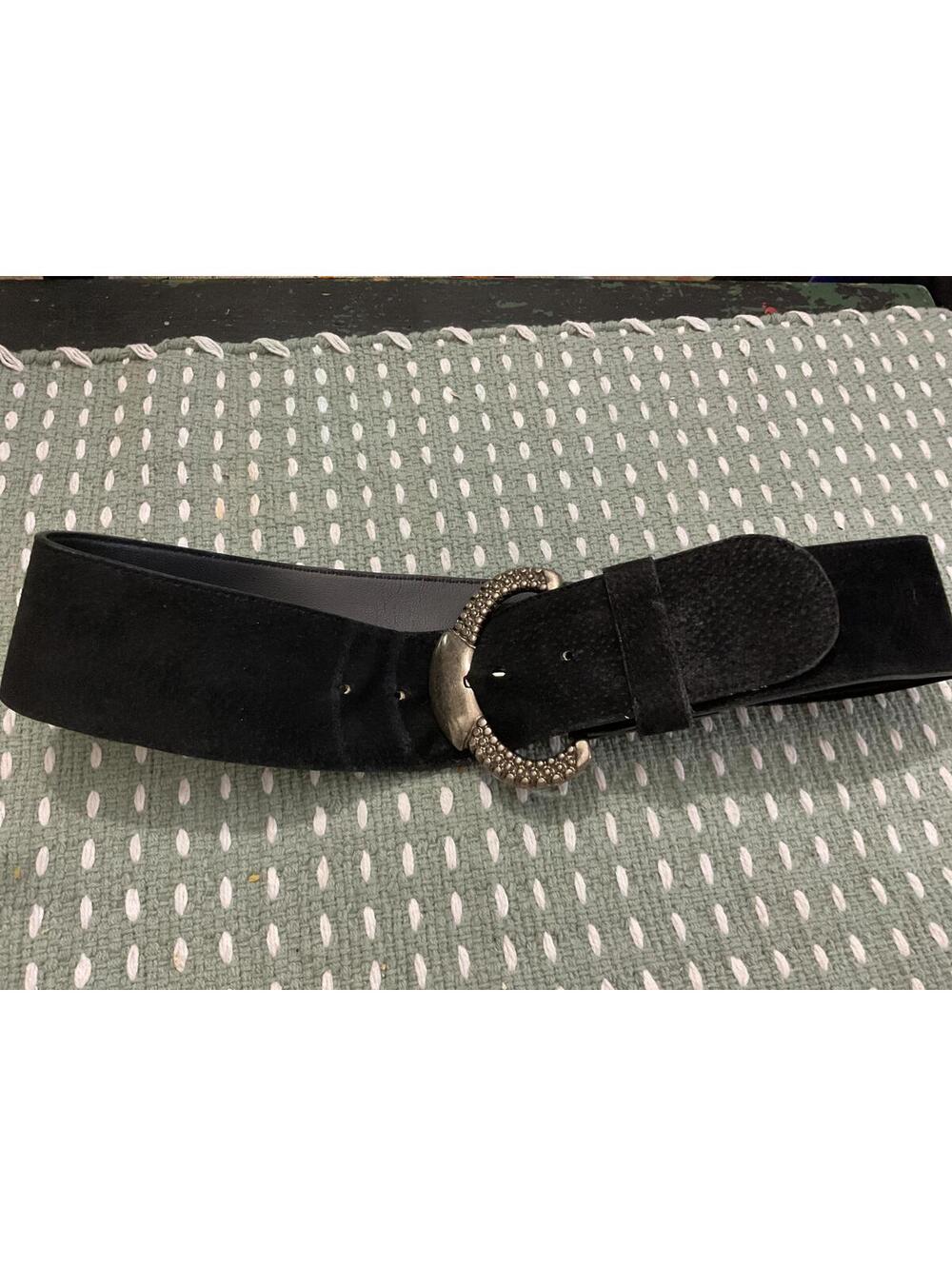Chic Black Suede Belt with Decorative Buckle